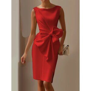 Fehaute Red 3D Bow Sleeveless Sheath Dress Size 10 Wedding Evening Cocktail